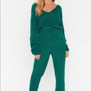 Sunday Mornings Knitted Jumper&Jogger Set-Emerald